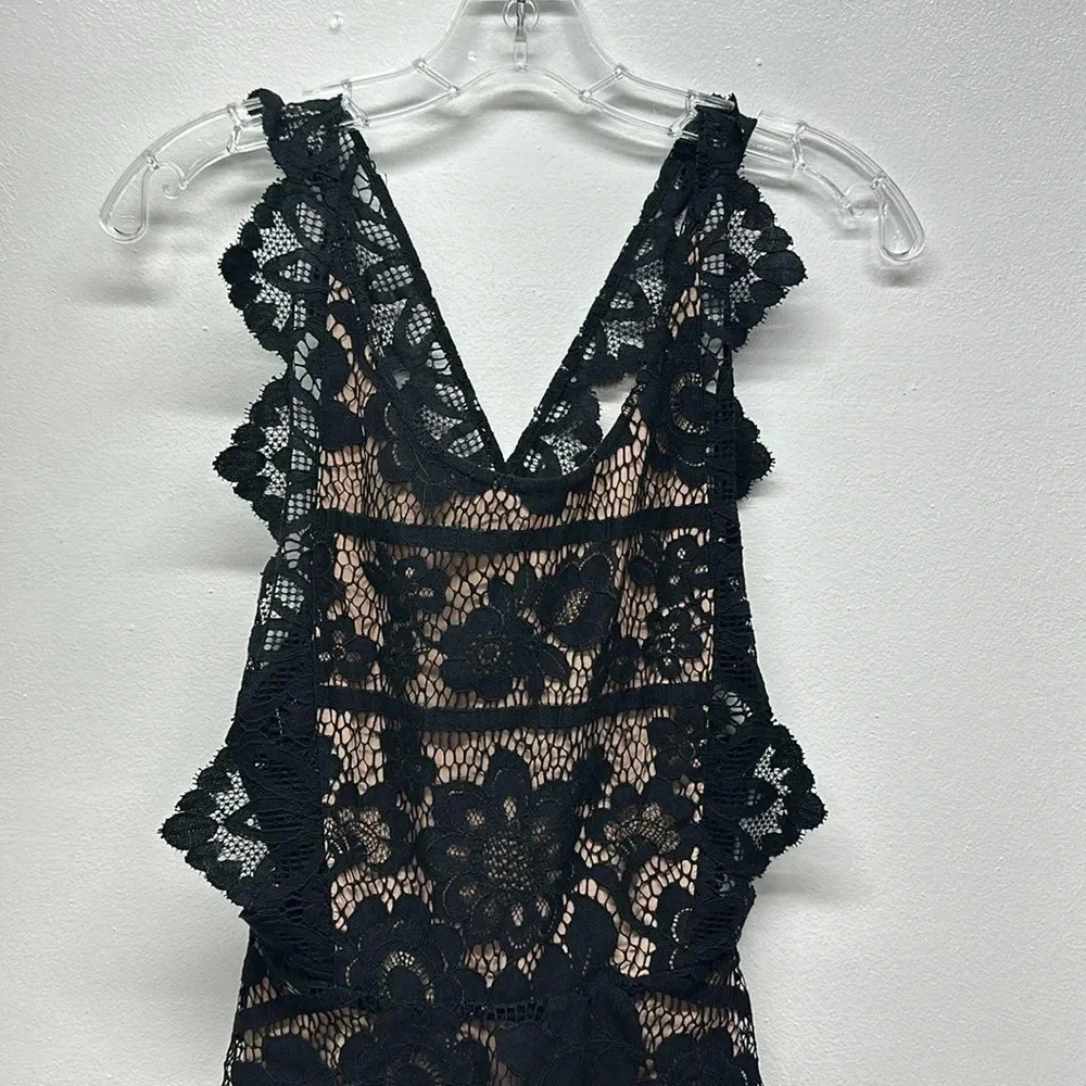 For Love & Lemons Gianna Apron Mini Dress Floral Lace Sleeveless Open Black XS - Picture 4 of 13